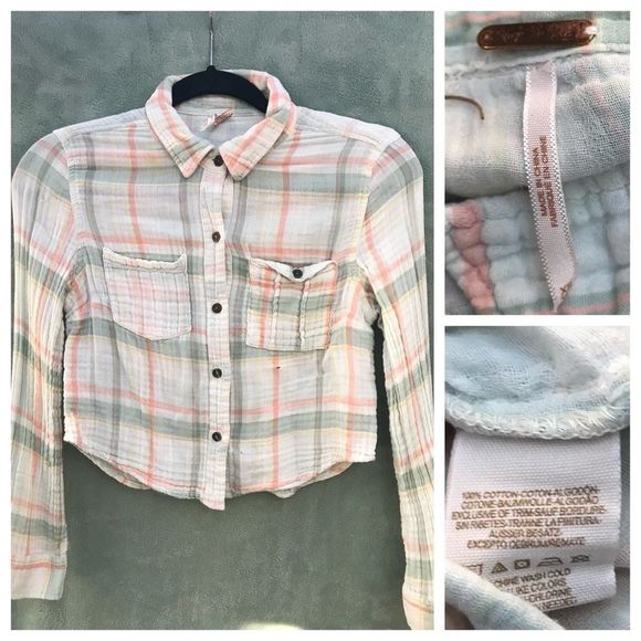 Free People Plaid Cotton Crop Shirt‎ - Picture 2 of 8